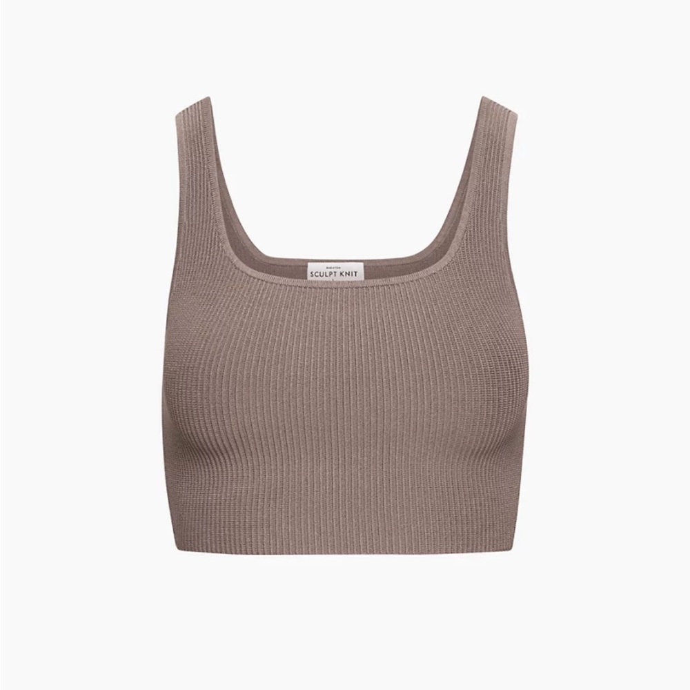 Aritzia Babaton Sculpt Knit Squareneck Cropped Tank XS Dark Taupe